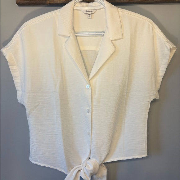 Reitmans White Cap Sleeve Tie Front Button Down Shirt XXS - Picture 4 of 10